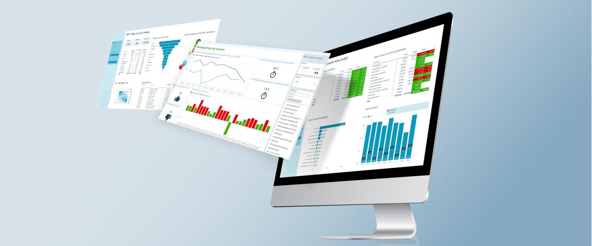 Power BI dashboards mockup vliegend blauw