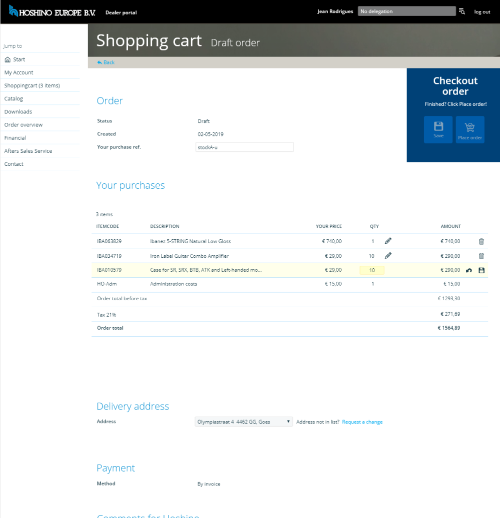 Shopping Cart - Orderinvoer